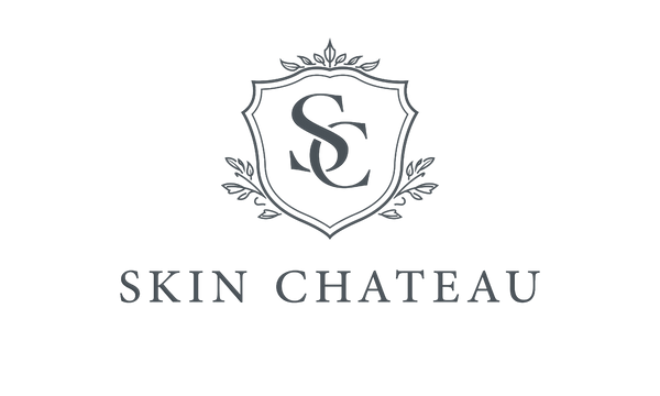 Logo of Skin Chateau with a decorative emblem and text on a white background